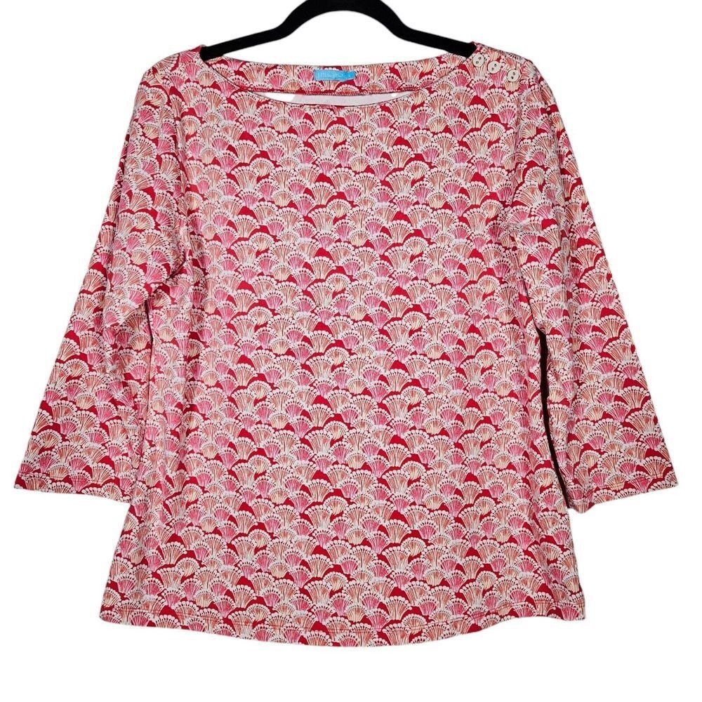 J. McLaughlin Top Womens L Red Geometric Boat-Neck Catalina Cloth Coastal Resort